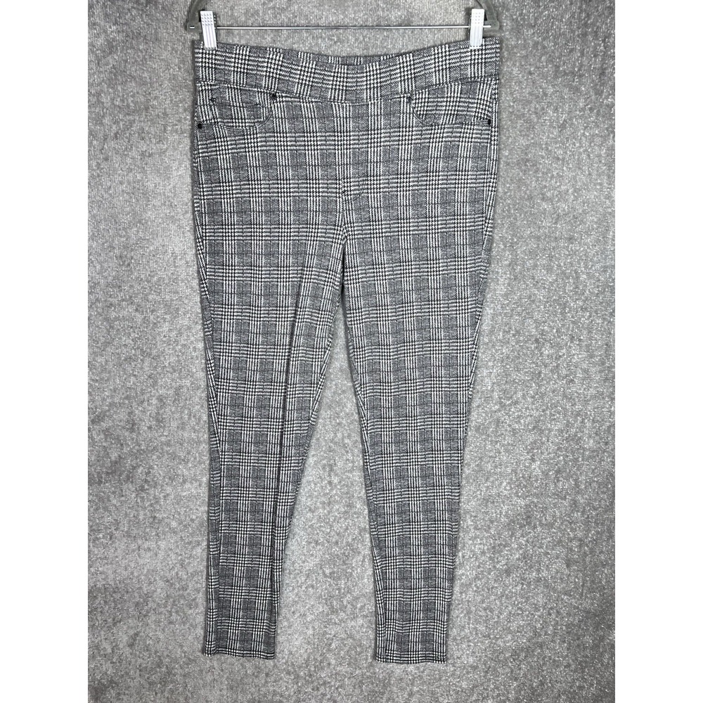 Seven 7 Pull On Leggings Womens Sz Large Black Houndstooth Plaid Stretch Pockets
